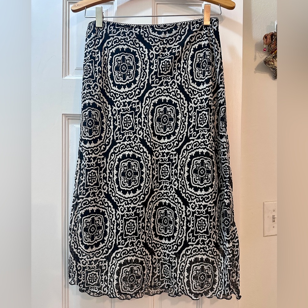 Vintage 90s LA BELLE Black & White Whimsigoth Boho Patterned A Line Skirt, S/M